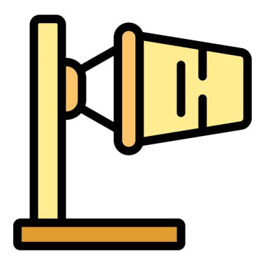 Rüzgâr yönünü gösteren bir standın üzerindeki bir havaalanı rüzgâr çorabının basit renkli vektör simgesi