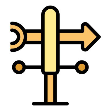 Rüzgar yönü göstergesi rüzgarın batıdan doğuya estiğini gösteriyor, renkli simge çizimi