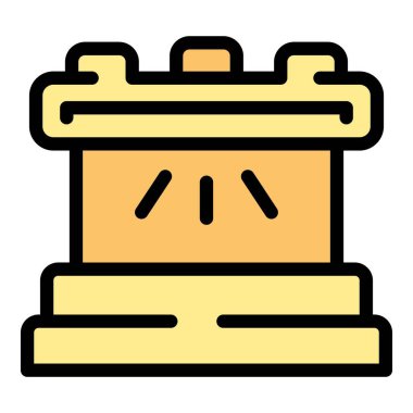 Beyaz arka planda izole edilmiş, içinde üç sıra ateş bulunan sarı metal bir fırının basit düz çizimi.