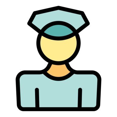 Rozetli üniforma giyen bir polis memuru avatarının çizgi film çizimi