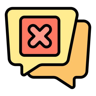 İki üst üste binen konuşma kabarcığı kalın kırmızı x işareti bir diyaloğun sona ermesini ya da bir mesajı silme eylemini simgeliyor.