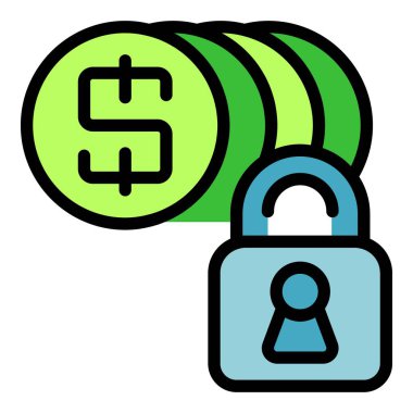 Mavi asma kilitli yeşil paralar finansal güvenliği ve sorumlu para yönetimini sembolize ediyor.