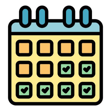 Tamamlanmış günler için kontrol işaretleriyle ayın günlerini gösteren bir takvimin basit simgesi