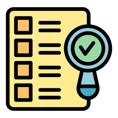 Büyüteç, kontrol listesi, kalite kontrol ve iş denetimi kavramı üzerindeki işaretleri gösteriyor