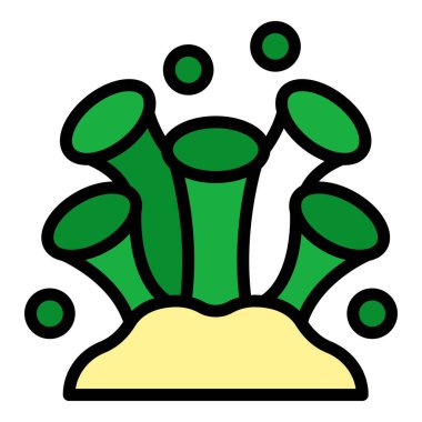 Yeşil yosunların suyun altında kabarcıklarla büyüyen basit vektör simgesi, deniz yaşamı konsepti