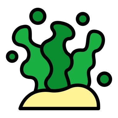 Okyanus tabanında büyüyen yeşil yosunların etrafında kabarcıklar olan basit bir simgesi.