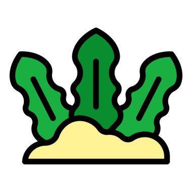 Okyanus tabanında büyüyen üç yeşil yosun, basit renkli vektör çizimi