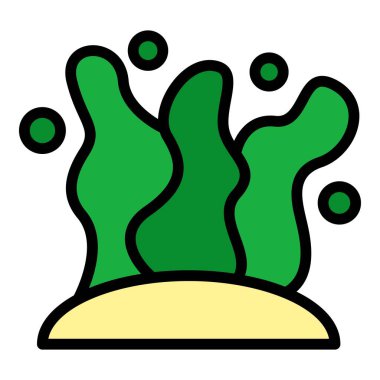 Deniz tabanında büyüyen yeşil yosunların basit vektör simgesi, beyaz arkaplanda izole edilmiş.