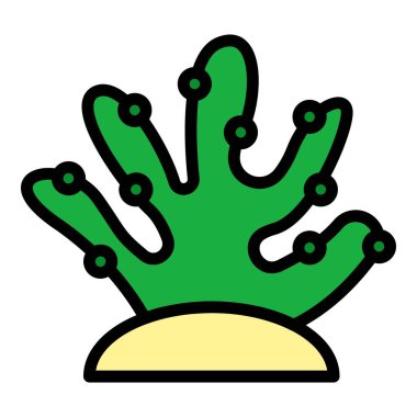 This cartoon image depicts a green seaweed growing from the sand on the seabed clipart