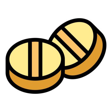 İki yuvarlak hapın basit vektör çizimi, kırılma noktalarını gösteren bir çizgi, sağlık ve ilaçla ilgili konular için ideal