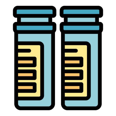Bu simge, bilimsel deneyleri ve sağlık gelişimini sembolize eden renkli sıvılarla dolu iki tıbbi test tüpünü tasvir ediyor.