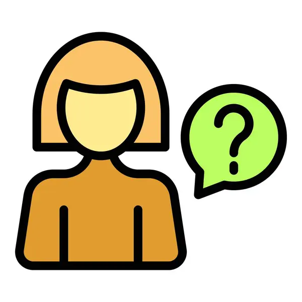 stock vector Cartoon woman is shown with a green question mark inside of a speech bubble