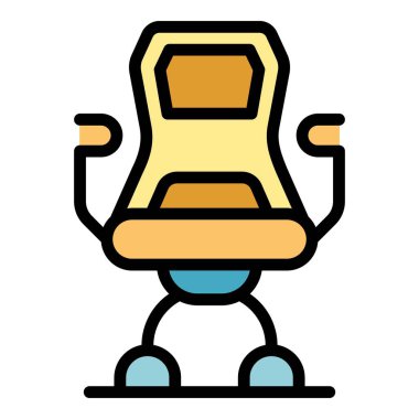 Fütürist cyborg sandalyesi iki ayaklı simge üzerinde duruyor.