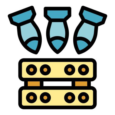 Gökyüzünden ahşap paletlerin yanına düşen üç bombalı çizgi film ikonu, bombalama konsepti