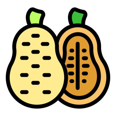 İki kakao kabuğunun basit ve renkli simgesi, biri kapalı ve diğeri açık.