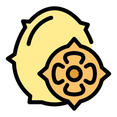 Tohumları ve posaları gösteren bir kesitli kiwano meyvesinin basit simgesi