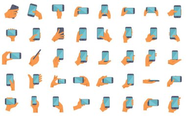 Cep telefonlarını farklı pozisyonlarda gösteren el ele tutuşmalar. Fotoğraf çekmek ya da görüntülü sohbet gibi.