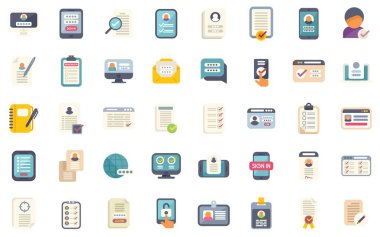 Çevrimiçi kayıt yapan, giriş yapan, hesap oluşturan ve kimliklerini doğrulayan insanları resmeden geniş bir vektör simgesi kümesi