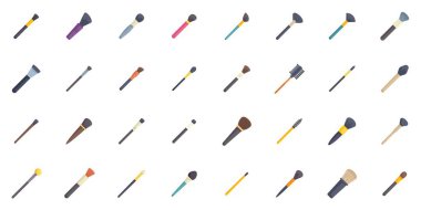 Çeşitli boyutlarda ve şekillerde çeşitli makyaj fırçaları, geniş bir kozmetik yelpazesi için mükemmel.