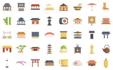 Bu resim Japon kültürünü temsil eden ikonlarla doludur. Seyahat yerleri ve mutfaklar da buna dahil.