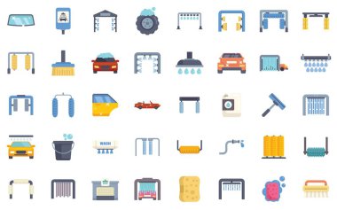 Bu araba yıkama ikonları sabun ve suyla araçları temizleme ve bakımını temsil eder.