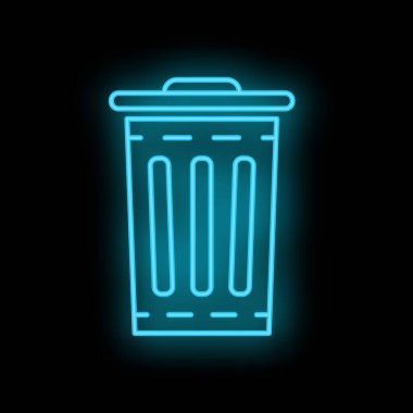 Siyah arka planda parlayan bir çöp tenekesini gösteren mavi neon tabela