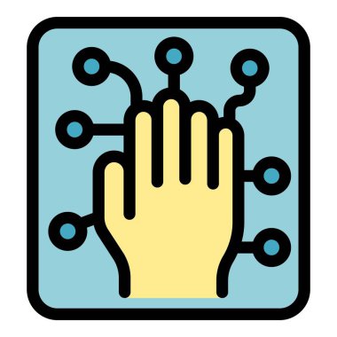 Bu renk vektör simgesi, birbirine bağlı çizgiler ile dijital dokunmatik ekran ile etkileşen bir el simgesi içerir