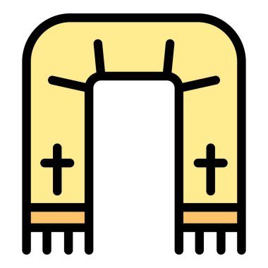 Basit rahip haç simgesiyle çaldı, beyaz arkaplanda izole edilmiş web tasarımı için dini sembol vektör çizimi