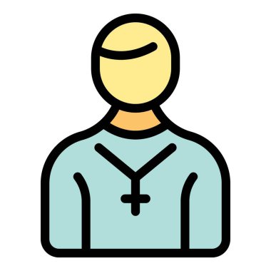 Bu vektör illüstrasyonunda haç kolyeli cübbe giyen Hıristiyan bir rahip tasvir ediliyor. Dini veya manevi temalar için mükemmel.