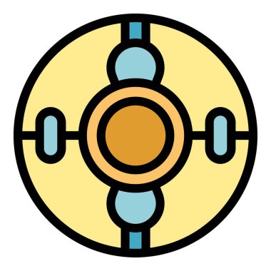 Yuvarlak uzay gemisi penceresi dış uzaydaki gezegenleri gösteriyor, fütüristik seyahat kavramı