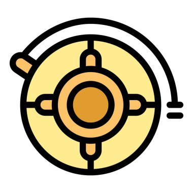 Bu vektör çizimi, renkli, düz tasarım, yukarıdan görülen bir elektrikli su ısıtıcısını tasvir eder, güç kablosuyla.