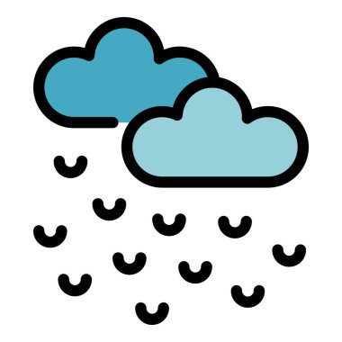 Yağmur bulutlarının basit vektör çizimi beyaz zemin üzerinde izole yağmur damlaları oluşturur