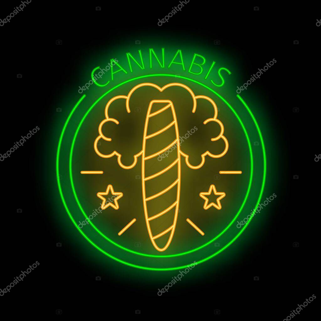 Neon sign featuring a joint inside a human brain with the word cannabis above, suggesting a connection between marijuana and the mind
