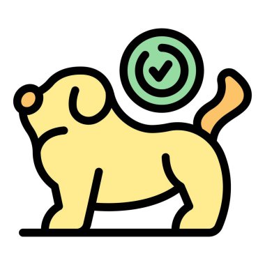 Başarılı köpek eğitimini temsil eden onay işaretli bir köpeğin basit renk simgesi