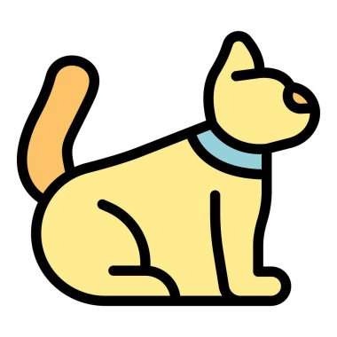 Sarı bir köpeğin beyaz bir arka planda izole edilmiş mavi yakalı bir şekilde oturmasının basit bir simgesi.