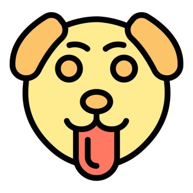 Neşeli bir ifadeyle çizgi film köpeğinin yüzü, neşeli bir şekilde dilini dışarı çıkarıyor.