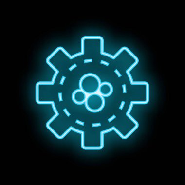 Neon mavi dişli tekerlek, içinde daha küçük daireler olan siyah arka planda takım çalışması kavramını temsil ediyor.
