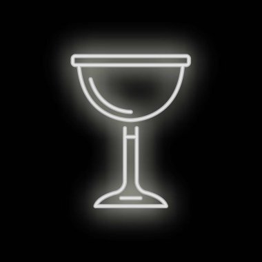 Siyah arka planda parlayan beyaz neon tabela, yuvarlak bir kâse ve sapı olan bir kokteyl bardağı şeklinde.
