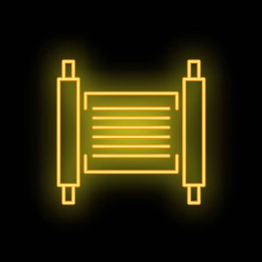 Siyah bir arkaplanda parlayan antik bir parşömeni tasvir eden sarı neon tabela