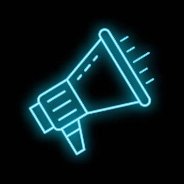 Neon mavi megafon bir son dakika haberini simgeliyor.