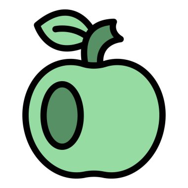 Çapraz kesitli yeşil bir elmanın minimalist çizimi tohumlarını beyaz bir arkaplanda izole ediyor.