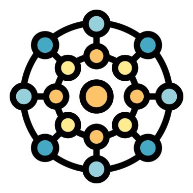 Bu vektör illüstrasyonu küresel bağlantıları ve veri akışını sembolize eden bir ağ merkezi simgesi içerir.