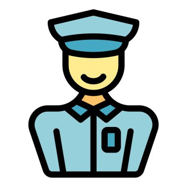 Gülümseyen polis memuru üniforma ve şapka ikonu giyiyor, basit bir tarz.
