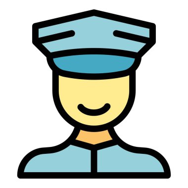 Dost canlısı güvenlik görevlisi üniforma ve şapka giyerken gülümsüyor.