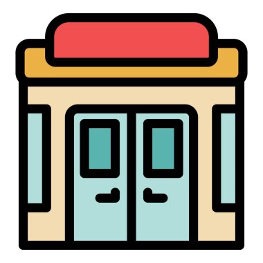 Basit ve renkli küçük mağaza binası ön yüzü simgesi, uygulamalar veya web siteleri için harika