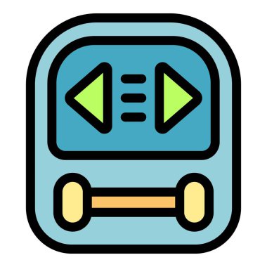 Bu simge çalmayı kontrol etmek için düğmeleri olan taşınabilir bir müzik çalıcısını betimler