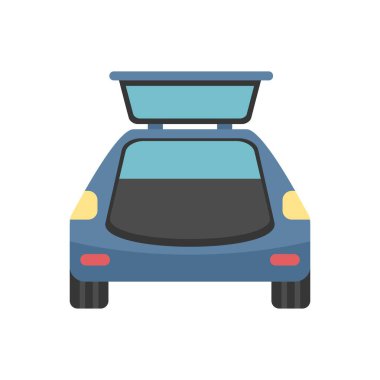 Açık bagajlı mavi araba ve boş çatı rafı mevcut depolama alanını gösteriyor