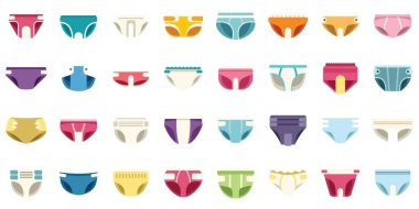 Beyaz arka planda izole edilmiş bebekler ve yeni yürümeye başlayan bebekler için büyük renkli bebek bezleri.