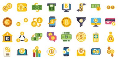 Şifreleme para değişimi ve ticaret konsepti simgeleri farklı para birimlerini çevrimiçi değiş tokuş ve ticaret yaparken gösterir