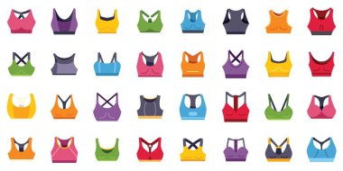 Spor sütyen simgeleri seti farklı renkleri ve tasarımları spor yapmak ya da diğer fitness aktivitelerini yapmak için gösterir